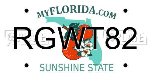 RGWT82 Florida License Plate