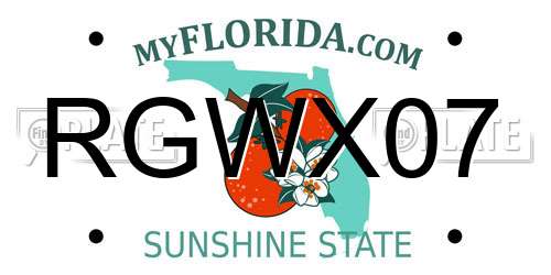 RGWX07 Florida License Plate