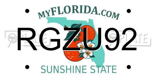 RGZU92 Florida License Plate