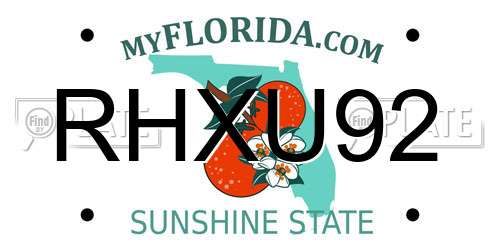 RHXU92 Florida License Plate