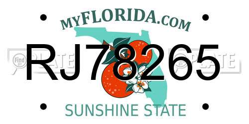 RJ78265 Florida License Plate