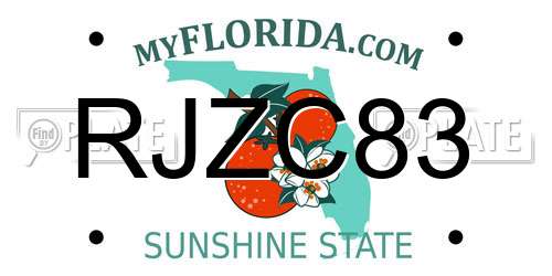 RJZC83 Florida License Plate