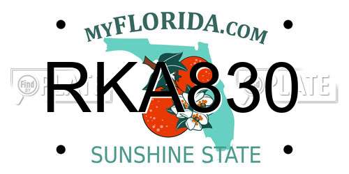 RKA830 Florida License Plate