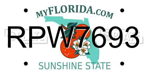 RPW7693 Florida License Plate