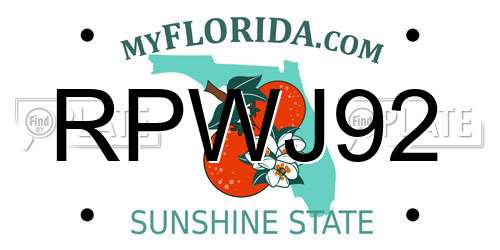 RPWJ92 Florida License Plate