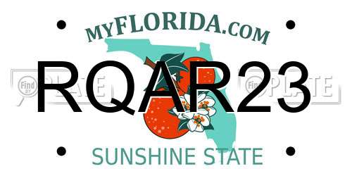 RQAR23 Florida License Plate