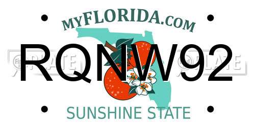 RQNW92 Florida License Plate