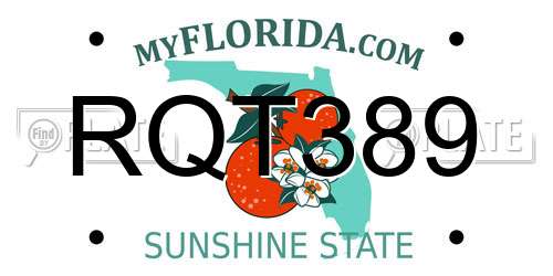 RQT389 Florida License Plate