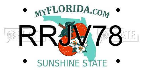 RRJV78 Florida License Plate