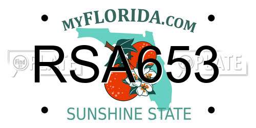 RSA653 Florida License Plate