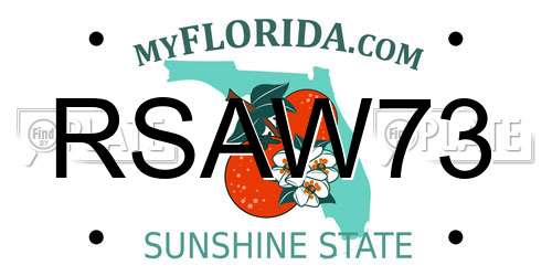 RSAW73 Florida License Plate