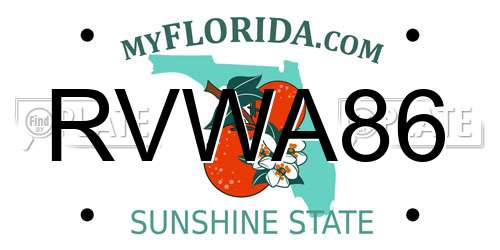 RVWA86 Florida License Plate