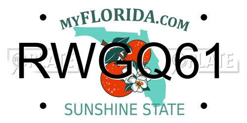 RWGQ61 Florida License Plate