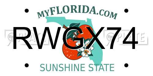 RWGX74 Florida License Plate