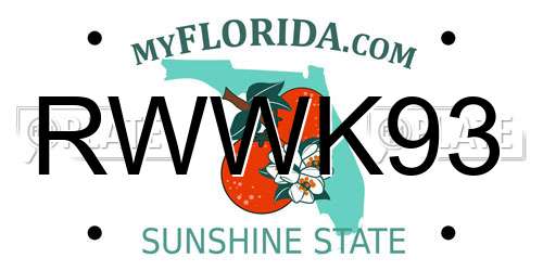 RWWK93 Florida License Plate