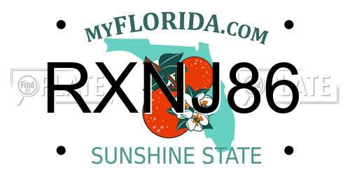 RXNJ86 Florida License Plate