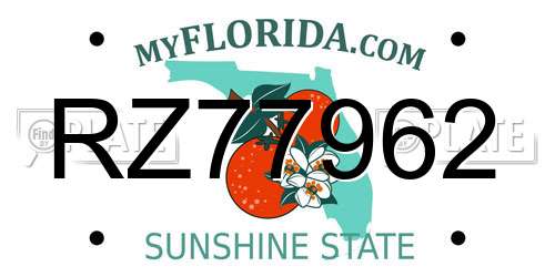 RZ77962 Florida License Plate