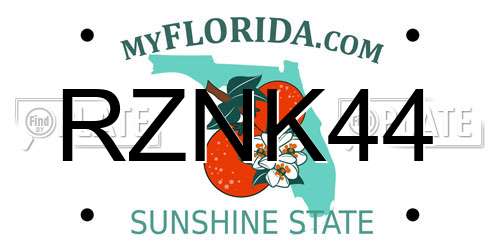 RZNK44 Florida License Plate