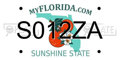 S012ZA Florida License Plate