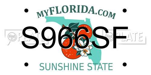 S966SF Florida License Plate