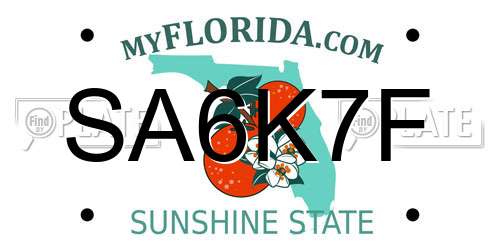 SA6K7F Florida License Plate