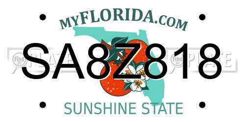 SA8Z818 Florida License Plate
