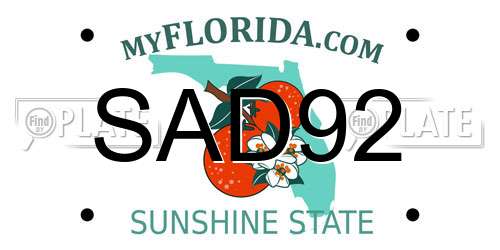 SAD92 Florida License Plate