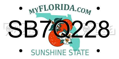 SB7Q228 Florida License Plate
