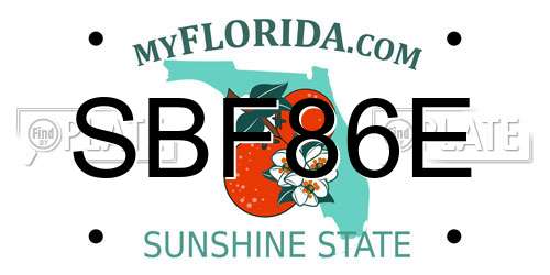 SBF86E Florida License Plate