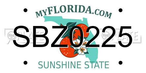 SBZ0225 Florida License Plate