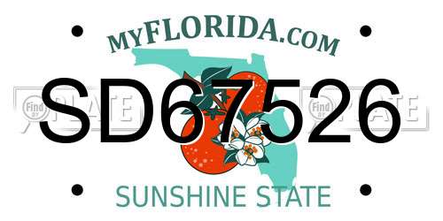 SD67526 Florida License Plate