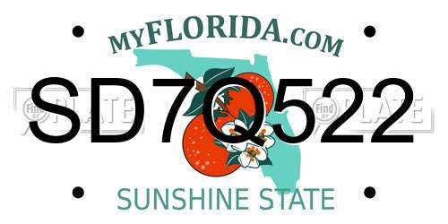 SD7Q522 Florida License Plate