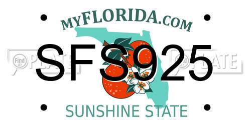 SFS925 Florida License Plate