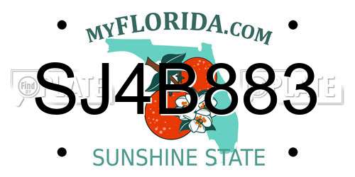 SJ4B883 Florida License Plate