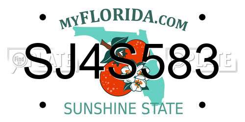 SJ4S583 Florida License Plate