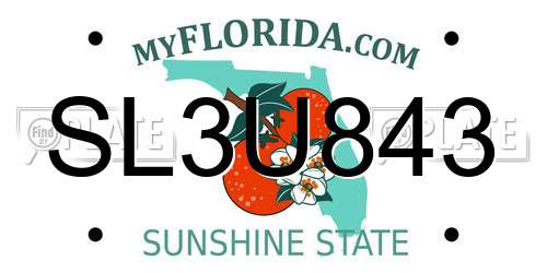 SL3U843 Florida License Plate