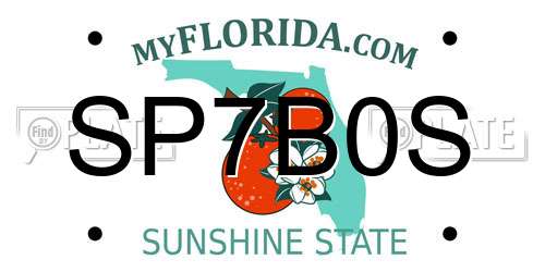 SP7B0S Florida License Plate