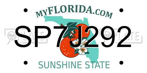 SP7J292 Florida License Plate