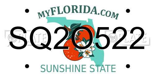 SQ2O522 Florida License Plate