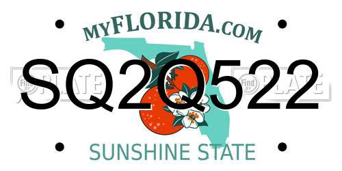 SQ2Q522 Florida License Plate