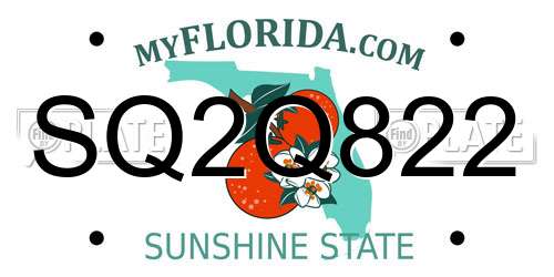 SQ2Q822 Florida License Plate