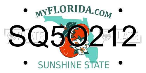 SQ5O212 Florida License Plate