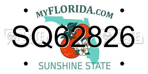 SQ62826 Florida License Plate