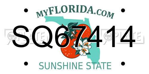 SQ67414 Florida License Plate