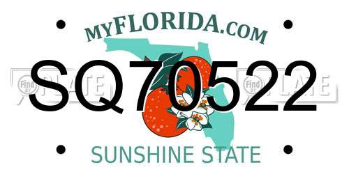 SQ70522 Florida License Plate