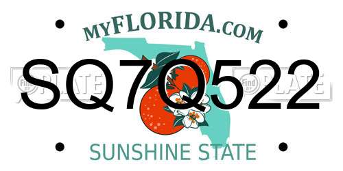 SQ7Q522 Florida License Plate