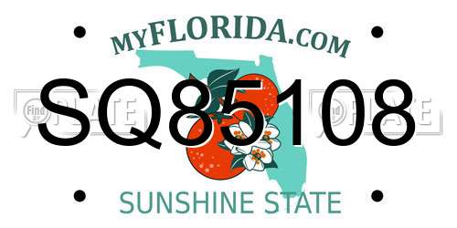 SQ85108 Florida License Plate