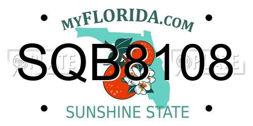 SQB8108 Florida License Plate