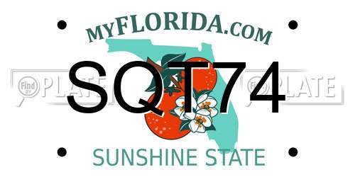 SQT74 Florida License Plate
