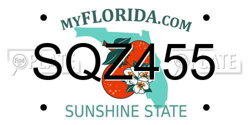 SQZ455 Florida License Plate